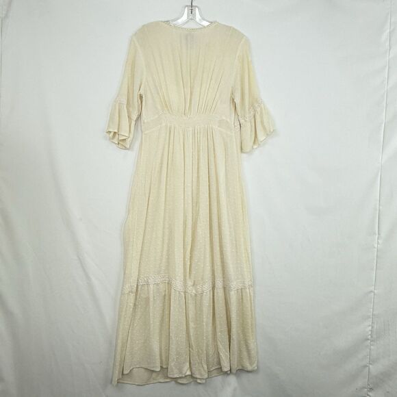 Knox Rose Clip Swiss Dot Ruffle Flared Sleeve Tiered Maxi Dress Ivory Size L - Picture 4 of 16